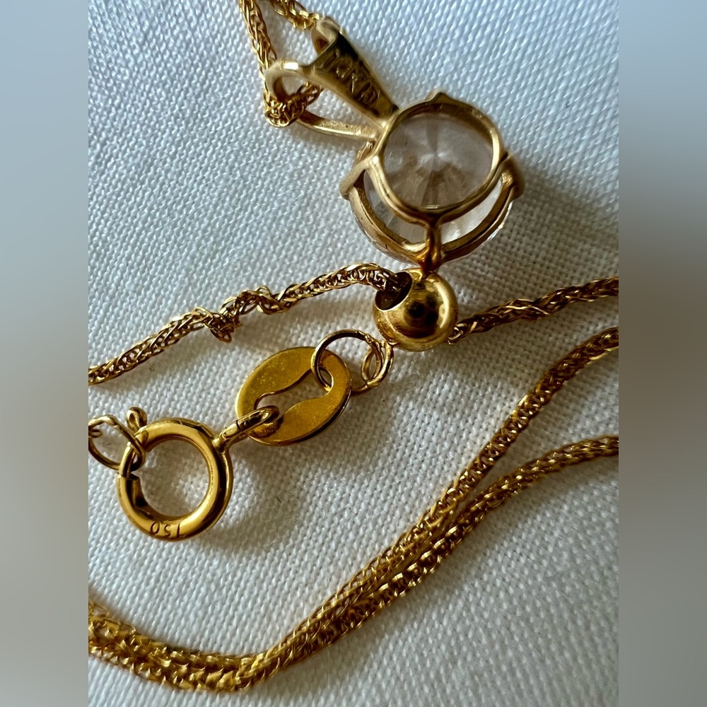 18K Solid Gold Dainty Solitaire Necklace • Adjustable 14–19 in - Picture 7 of 16